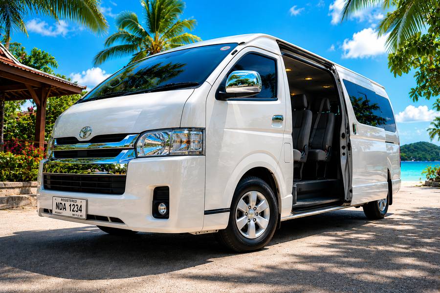 Shuttle Siargao Toyota Hiace van for airport transfers on Siargao Island