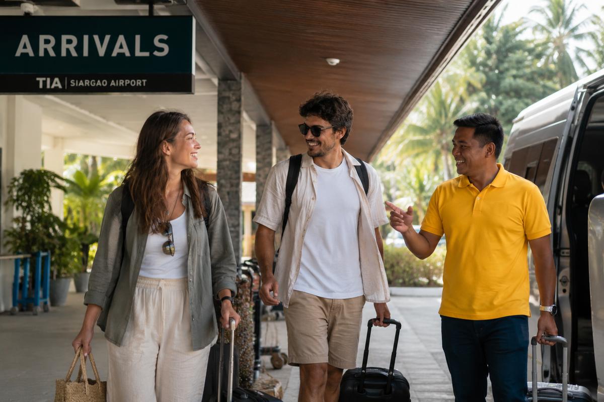 Shuttle Siargao Arrivals — couple meets driver at Siargao Airport (TIA)