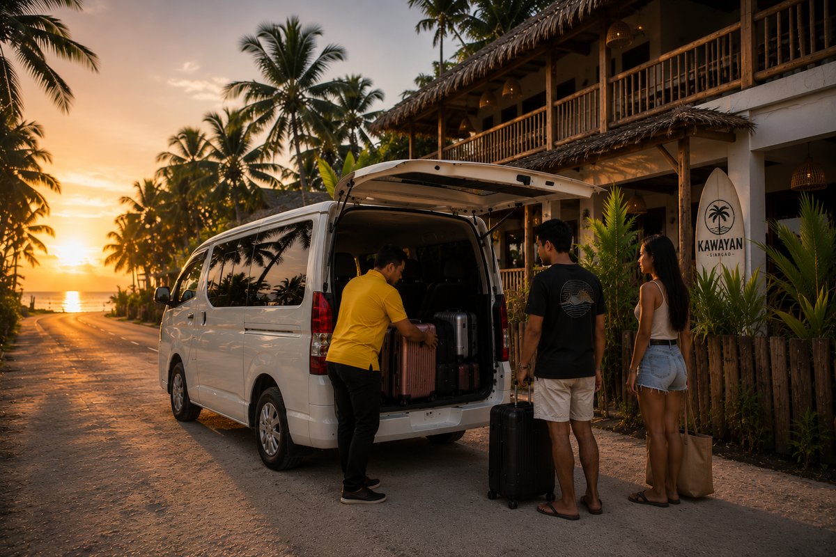 Private van loading at sunset in Siargao